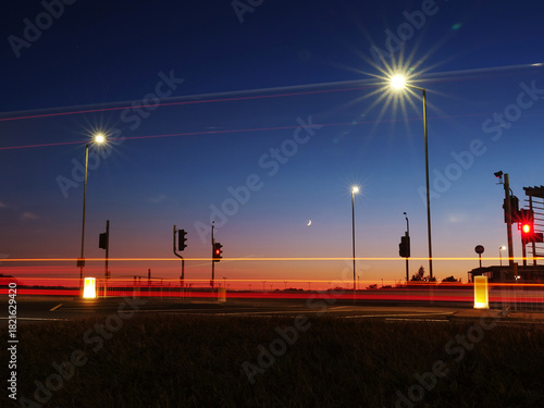 traffic lights against sunset