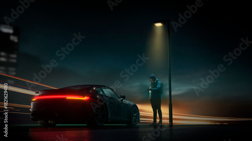 Man outside car on a dark light