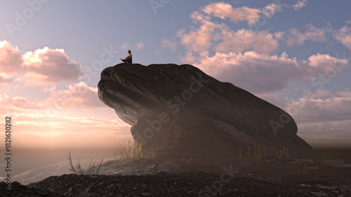 meditating on a rock