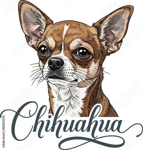 Chihuahua Dog Breed Vector Portrait Illustration Pet Animal Face Graphic Design Canine Drawing Puppy Head Art Cute Decorative Design T-Shirt Print Gift Idea