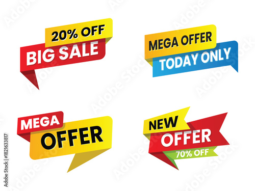 Promotional Sale and Offer Badges. Special offer discount, big sale, mega offer, new offer sticker.