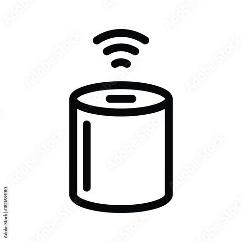 Outline icon of a smart speaker with wifi signal isolated on