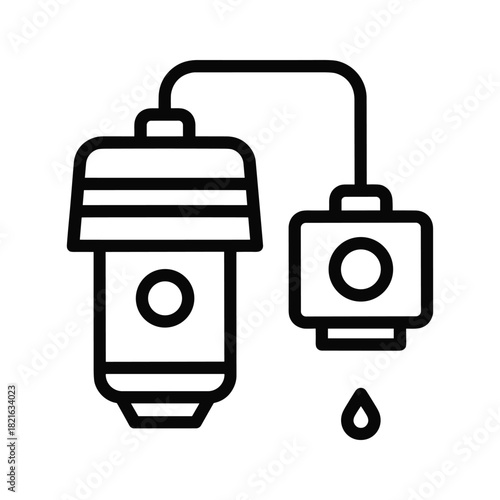 Simple line icon of a water filter system with a drop of water