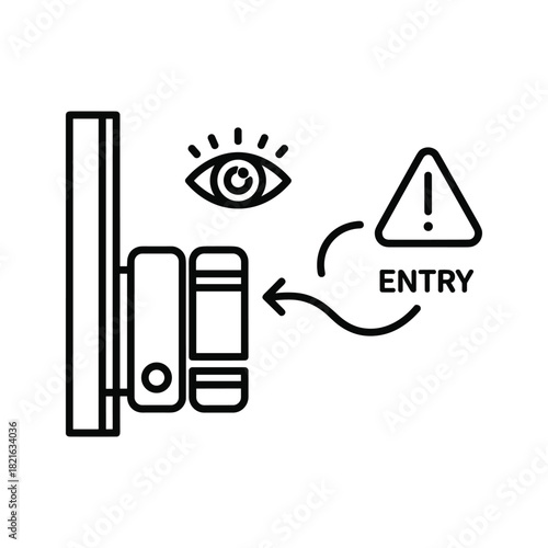 Icon showing entry access control with eye monitoring and warning