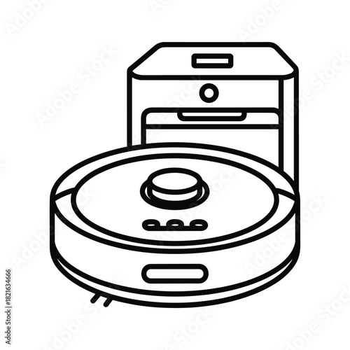 Outline icon of a robotic vacuum cleaner with its charging dock