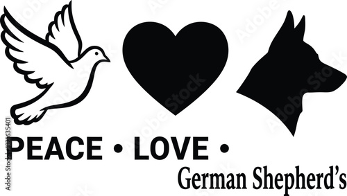 Peace Love German Shepherd Dog Silhouette Vector Illustration Design Pet Animal Lover Concept