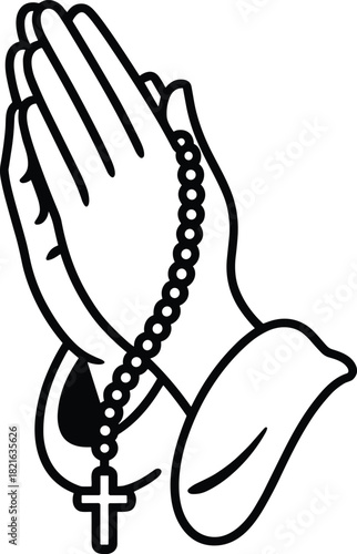 Praying Hands with Rosary Beads and Cross religious