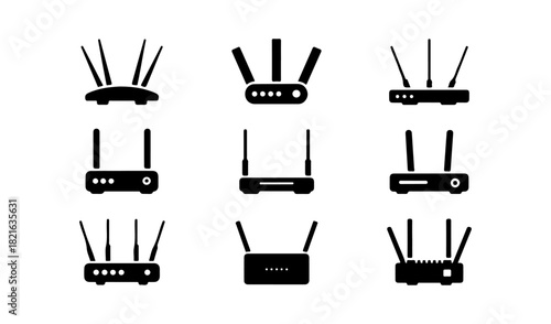 Wireless Router and Modem Icons Set
