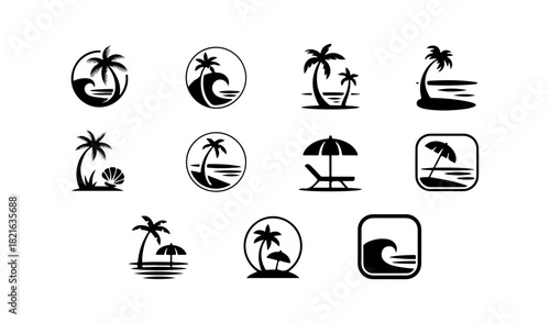 Tropical Beach Vacation Icons Set