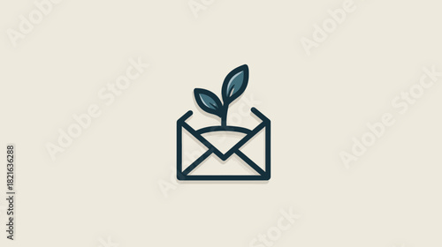 Green communication icon: plant growing from open envelope, symbolizing sustainable email, newsletter, and eco-friendly message