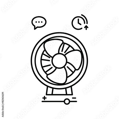 Line icon of electric fan with timer and speed control setting