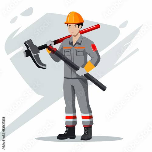 Construction worker carrying heavy equipment over his shoulders at a construction site, showcasing strength and dedication in a challenging industrial environment.