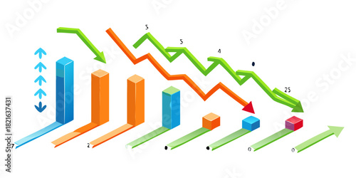 3 D Bar Chart and Line Graph with Arrows infographic