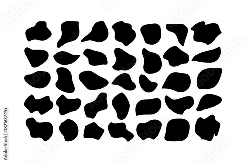 25 Black Irregular Abstract Shapes on White vector