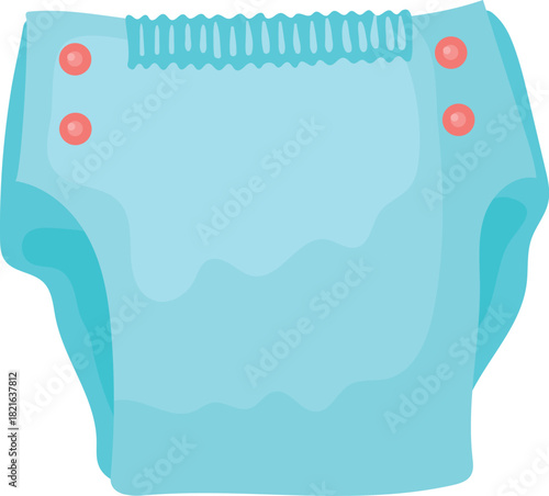 A blue diaper with red buttons