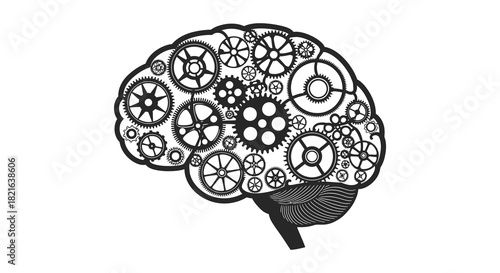 A brain composed of intricate gears and cogs a mechanical silhouette