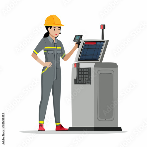 Female factory worker operating machinery with digital display in a modern industrial setting, showcasing precision and technological advancement.