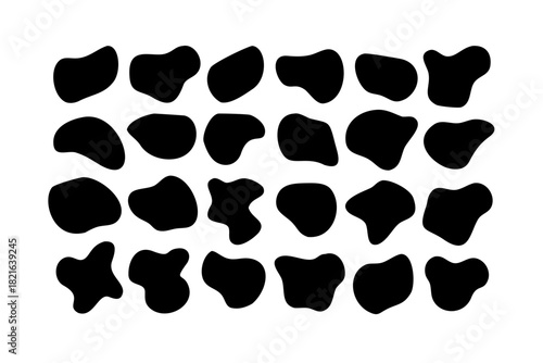 Black irregular abstract shapes on white background