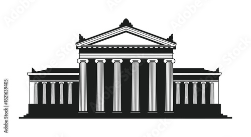 Classical architectural structure with detailed columns a striking black silhouette
