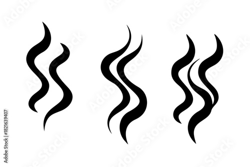 Black Smoke Swirls and Wisps on White Background steam