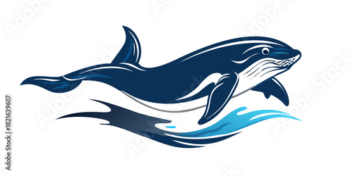 Blue whale breaching stylized vector on white background