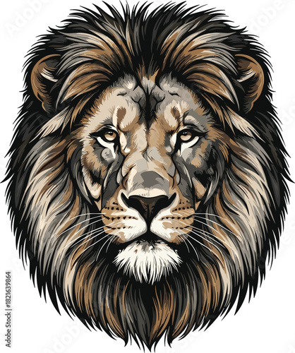 Majestic Lion Portrait Displaying Strength and Confidence Against a White Background, Perfect for Mascot Design, Wildlife Conservation Campaigns, and Branding, Representing Courage, Boldness, Powerful