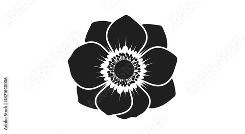 Detailed black and white anemone flower design a striking silhouette