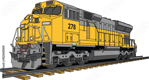 Diesel Locomotive Train Transporting Cargo on Railroad Tracks, a Modern Transportation and Logistics Powerhouse Depicted in Detailed Illustration, Ideal for Industry, Engineering, and Infrastructure P
