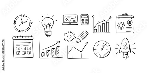 Business Finance Icons with Transparent Background