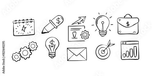 Business Icons Dollar Sign Lightbulb Gear and Wave