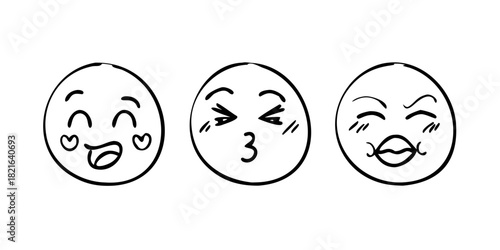 Cartoon Doodle Emoji Faces Vector Set Hand Drawn