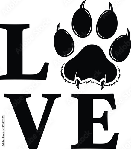 Love Paw Print Graphic Illustration Design Concept Animal Pet Care Dog Cat Lover Silhouette Modern Creative Element Vector