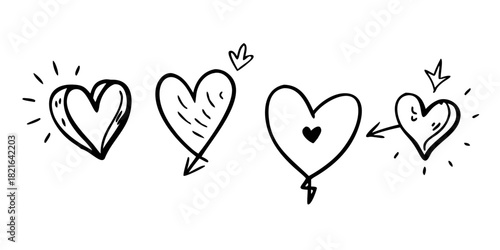 Collection of Doodle Hearts with Various Styles drawing