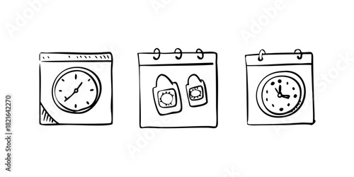 Collection of Doodle Timekeeping Objects clock watch