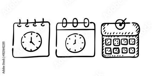 Collection of Doodle Timekeeping and Calendar Icons