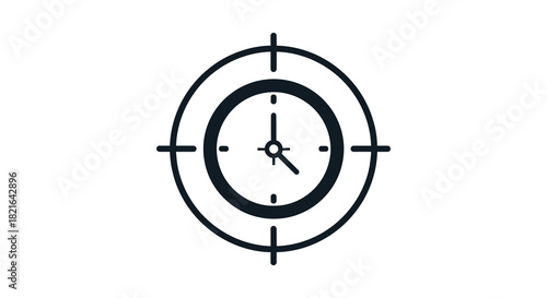 Target reticle with a clock face minimalist design black and white silhouette