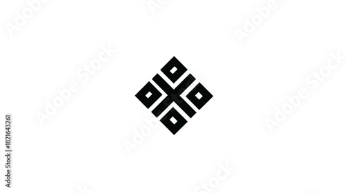 Minimalist black geometric abstract symbol with diamond shapes and a cross on a white background, modern simple icon design element.