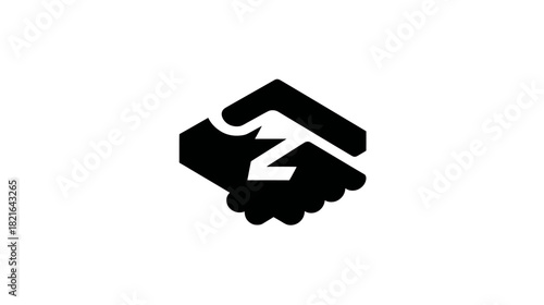 Black and white handshake icon representing business partnership, agreement, deal, cooperation, trust, and teamwork symbol