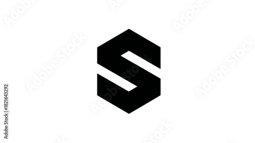 Modern geometric stylized letter S symbol in black on white background, initial monogram graphic design element