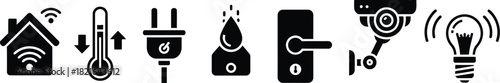 Abstract black and white telecommunications technology icons and symbols