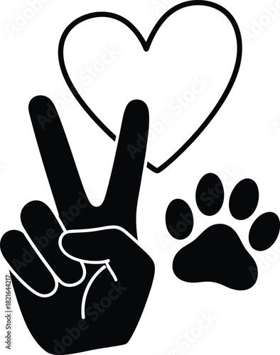 Peace Love Paw Print Silhouette Vector Graphic Design Illustration for Pet Lovers