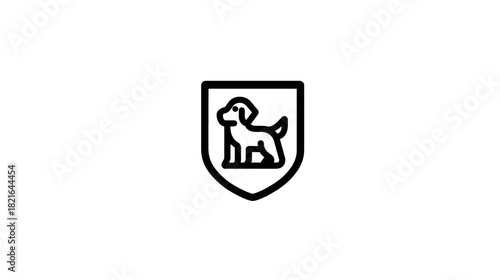 Outline dog in shield icon. Black vector graphic for pet protection, animal safety, or loyalty emblem. Minimalist line art symbol.