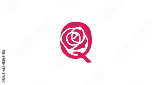 Elegant Q Letter Typography with Stylized Rose Flower Design. Modern Floral Alphabet Initial Graphic Concept on White Background.