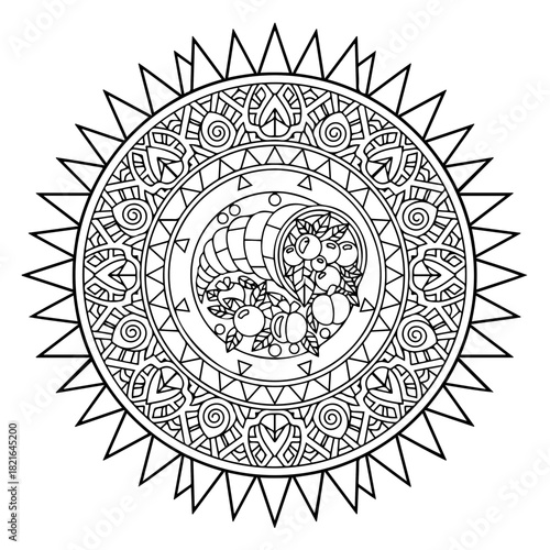 Sun Mandala "Generosity", Cornucopia with Triangular Rays, Symbol of Prosperity