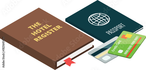 A book, passport and credit card are on a table