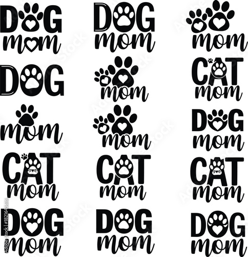 Collection of Dog and Cat Mom Silhouette Vector Graphic Design Illustration for Pet Lovers