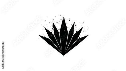 Abstract black and white stylized agave plant illustration with grunge distressed texture and splatter effect, modern vector graphic design element.