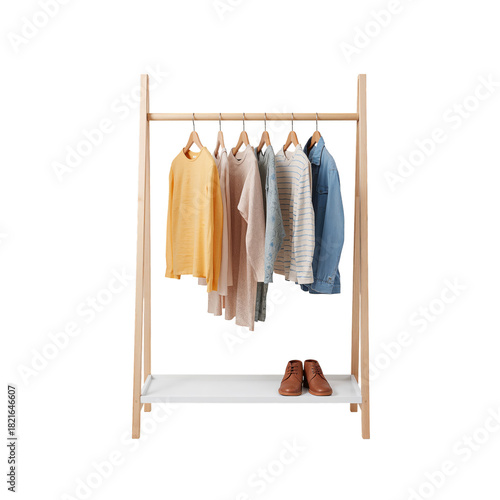 Clothing Rack Displaying Sweaters and Boots in a Stylish Home Setting With Na...