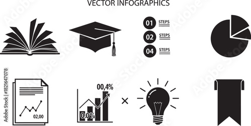Black and white education and business infographic elements collection