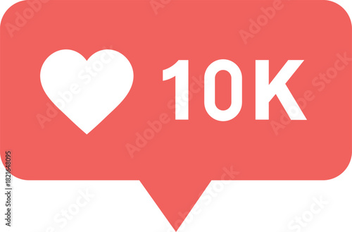 Red social media notification bubble with white heart and 10K text like